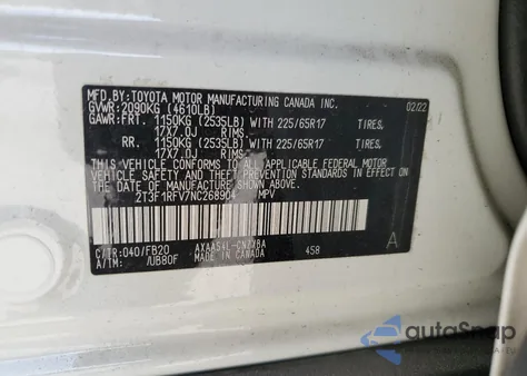 2022 Toyota Rav4 Le z USA, uszkodzony, nr VIN 2T3F1RFV7NC268904